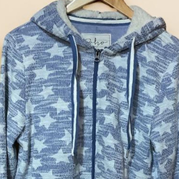 NWT Soho hoodie cream & blue stars,fall,cozy,cool,fur lined,full zip,soft,comfy - Picture 4 of 5